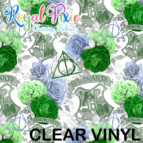 Vinyl Retail - Clear - Wizard School Floral Green GLITTER