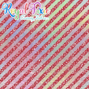 Permanent Preorder - 1/2" Glitter Stripes Diagonal - Iridescent/Red
